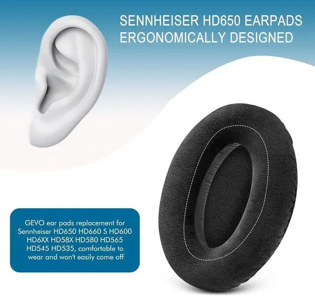 Alt view image 7 of 7 - Earpads for Sennheiser HD650/HD600/HD660S/HD545/HD525/HD535 Headphones Velour Ear Pads Cushions Replacement for Massdrop X HD6XX/HD58X and HD580/HD565 Jubilee Headset (Black Velour)