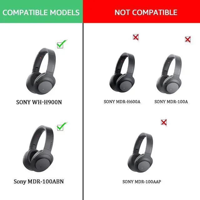 Alt view image 2 of 7 - Replacement Earpads for  WH-H900N h.Ear on 2 &  MDR-100ABN Headphones  Headphone Cushions Compatible with  900N  WH H900N earpads with Soft Foam Leather(Grey)