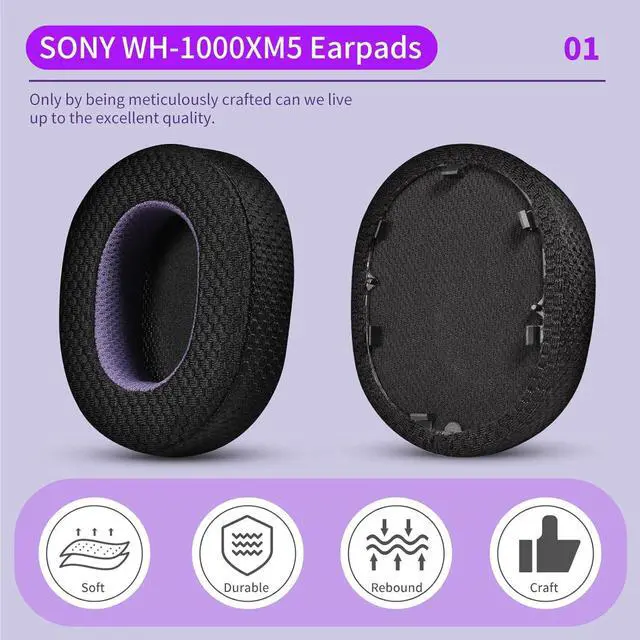 Alt view image 2 of 7 - Professional Earpads Cushions Replacement for WH-1000XM5 (WH1000XM5) Over-Ear Headphones Ice Silk Cloth Cooling Gel Noise Isolation Memory Foam Added Thickness (Mesh)