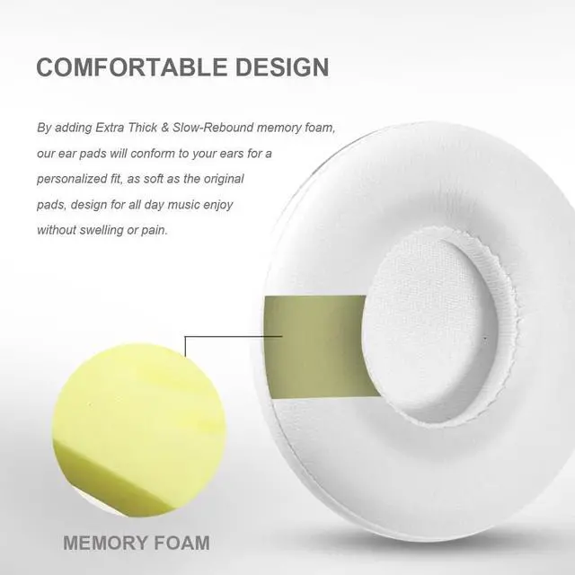 Alt view image 2 of 7 - Earpad Cushions Cover Replacement for Beats Solo 2 Solo 3 Wireless On-Ear Headphone Protein Leather Memory Foam Ear Cushions Cover (White)