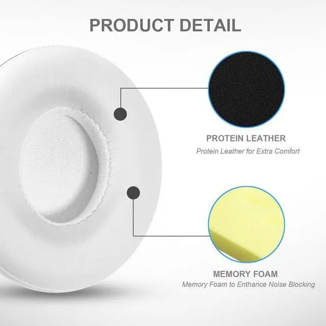 Alt view image 3 of 7 - Earpad Cushions Cover Replacement for Beats Solo 2 Solo 3 Wireless On-Ear Headphone Protein Leather Memory Foam Ear Cushions Cover (White)