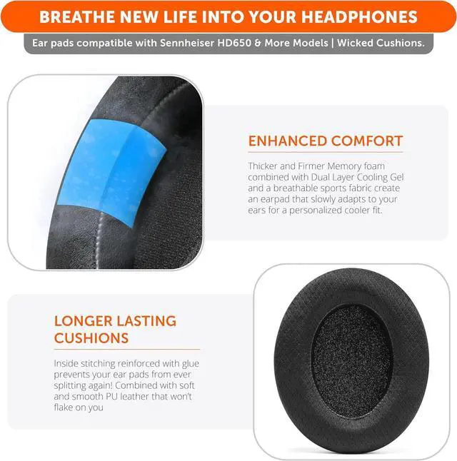 Alt view image 4 of 7 - Freeze HD6XX - Cooling Gel Earpads for Sennheiser HD6XX HD58X HD600 HD650 HD660S HD660S2 HD580 HD565 & More Made by Wicked Cushions | Extra Comfortable and Cool | Black