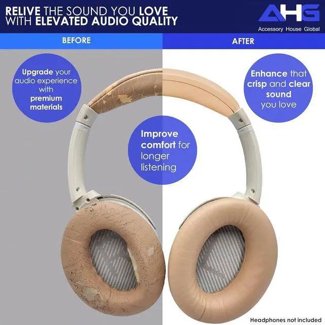 Alt view image 4 of 7 - AHG Premium SoundLink AE2 Ear Pads Cushions Compatible with  SoundLink AE2 /  SoundLink Around Ear ii Wireless Headphones (Beige). Premium Protein Leather | Extra Thick Soft High-Density Foam