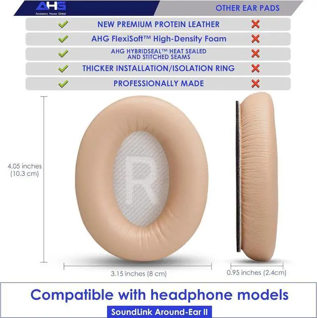 Alt view image 5 of 7 - AHG Premium SoundLink AE2 Ear Pads Cushions Compatible with  SoundLink AE2 /  SoundLink Around Ear ii Wireless Headphones (Beige). Premium Protein Leather | Extra Thick Soft High-Density Foam