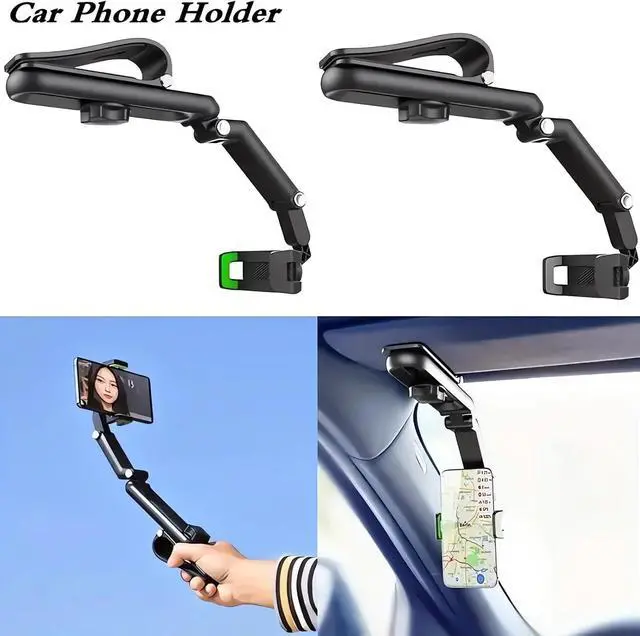 Alt view image 2 of 7 - Rotatable and Retractable Car Phone Holder - 1080 Multifunction Sun Visor Universal 360 Rotating Cell Phone Holder Mobile Mount for Vehicle Rear View Mirror