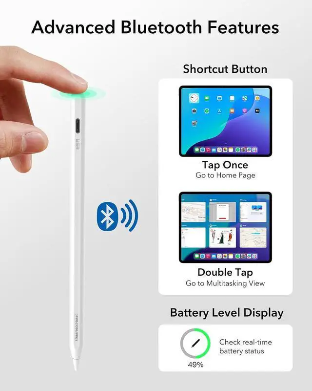 Alt view image 4 of 7 - Geo Digital iPad Pencil Findmy Compatible with  iPad 2018-2025 with Easy Shortcuts for  iPad A16/10/9/8 & Air 13/11 & Pro 12.9/13/11 & Mini 7/6/5 White(No Wireless Charging)
