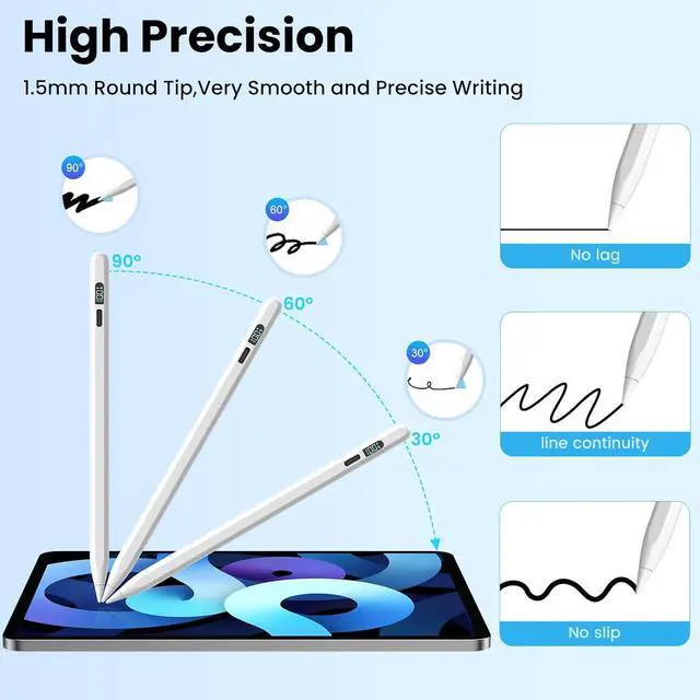 Alt view image 2 of 7 - iPad Pencil 10th/9th GenerationLED Power Display Fast Charge  Pencil iPad Pen with Palm Rejection/Tilts Stylus Pen for 10/9/8/7/6th iPad Pro 12.9/11/M4 iPad Air 5/4/3/M2 Mini 6/5