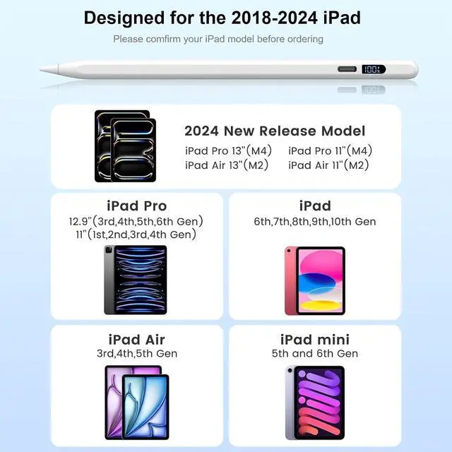 Alt view image 4 of 7 - iPad Pencil 10th/9th GenerationLED Power Display Fast Charge  Pencil iPad Pen with Palm Rejection/Tilts Stylus Pen for 10/9/8/7/6th iPad Pro 12.9/11/M4 iPad Air 5/4/3/M2 Mini 6/5