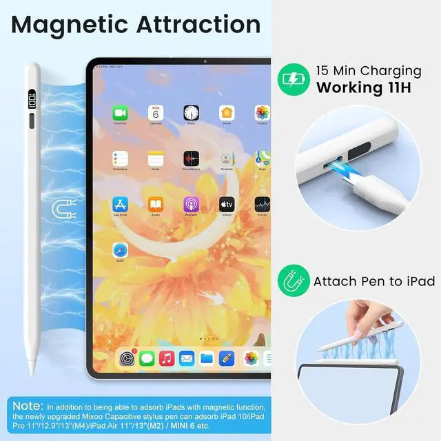 Alt view image 7 of 7 - iPad Pencil 10th/9th GenerationLED Power Display Fast Charge  Pencil iPad Pen with Palm Rejection/Tilts Stylus Pen for 10/9/8/7/6th iPad Pro 12.9/11/M4 iPad Air 5/4/3/M2 Mini 6/5