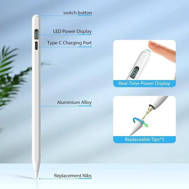 Alt view image 5 of 7 - iPad Pencil 10th/9th GenerationLED Power Display Fast Charge  Pencil iPad Pen with Palm Rejection/Tilts Stylus Pen for 10/9/8/7/6th iPad Pro 12.9/11/M4 iPad Air 5/4/3/M2 Mini 6/5