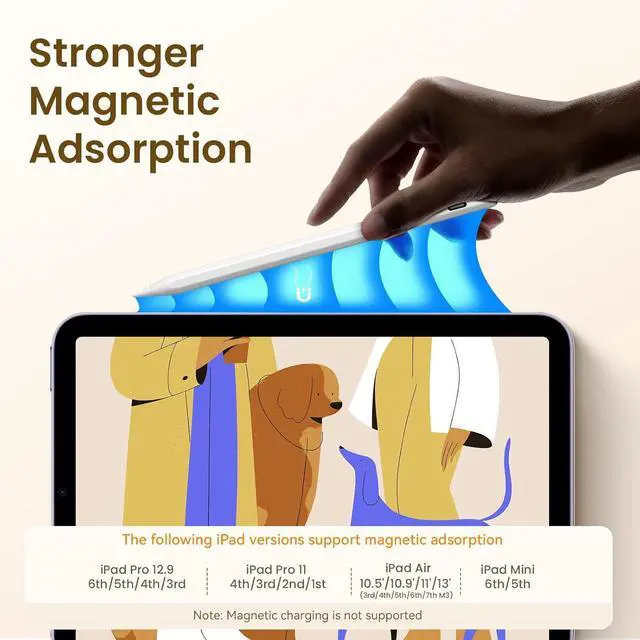 Alt view image 4 of 7 - Stylus Pen for iPad(2018-2025)-13 Mins Fast Charge with Tilt Sensitivity & Palm Rejection for iPad 11/10/9/8/7/6th Gen Air 7/6/5/4/3/M3/M2 Pro 13/12.9/11/M4 Mini 7/6/5th White