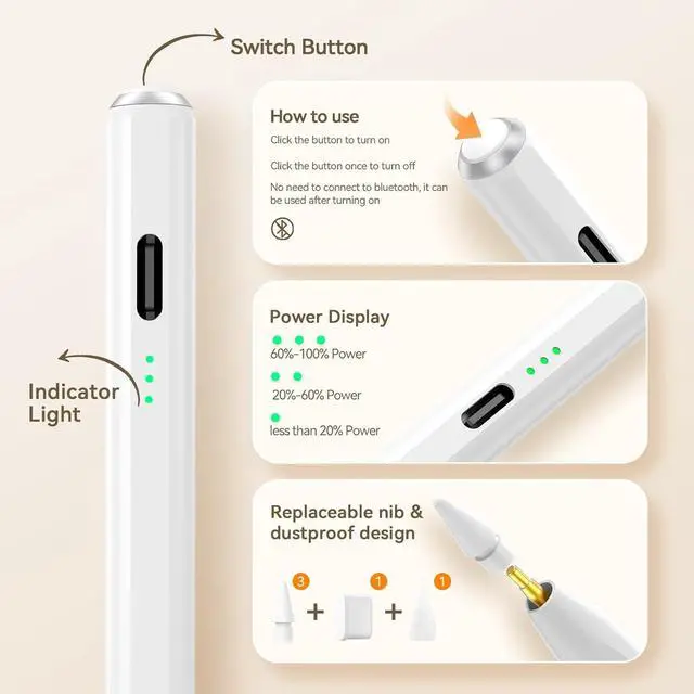 Alt view image 6 of 7 - Stylus Pen for iPad(2018-2025)-13 Mins Fast Charge with Tilt Sensitivity & Palm Rejection for iPad 11/10/9/8/7/6th Gen Air 7/6/5/4/3/M3/M2 Pro 13/12.9/11/M4 Mini 7/6/5th White