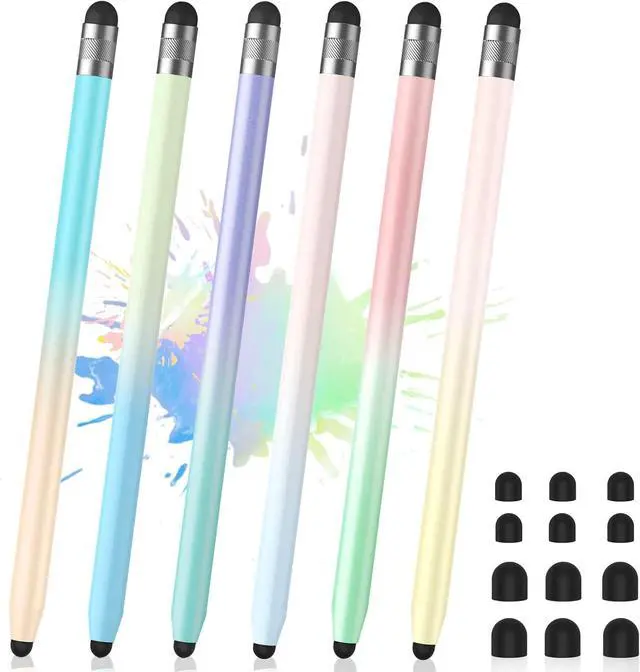 Main image of 6Pcs Stylus Stylus Pen for Touchscreen 2-in-1 Stylus Pen for iPad High Precision and Sensitivity Double Rubber Tips Compatible with iPad/iPhone/Android Tablets and Touch Screen (6 Gradient Colors)