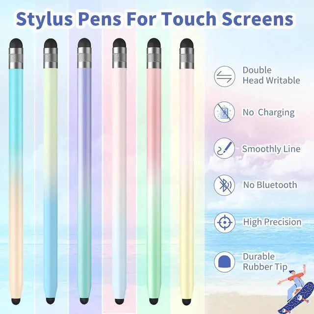 Alt view image 2 of 7 - 6Pcs Stylus Stylus Pen for Touchscreen 2-in-1 Stylus Pen for iPad High Precision and Sensitivity Double Rubber Tips Compatible with iPad/iPhone/Android Tablets and Touch Screen (6 Gradient Colors)