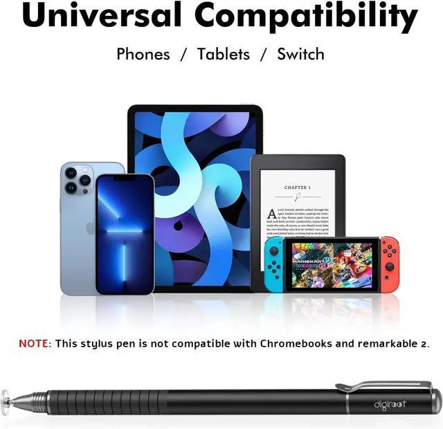 Alt view image 2 of 7 - Digiroot Universal Stylus [2-in-1] Disc Stylus Pens for All Touch Screens Cell Phones iPad Tablets Laptops with 6 Replacement Tips(4 Discs 2 Fiber Tips Included) - (Black)