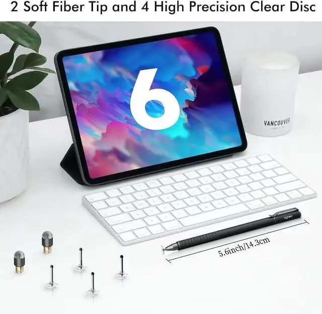 Alt view image 6 of 7 - Digiroot Universal Stylus [2-in-1] Disc Stylus Pens for All Touch Screens Cell Phones iPad Tablets Laptops with 6 Replacement Tips(4 Discs 2 Fiber Tips Included) - (Black)