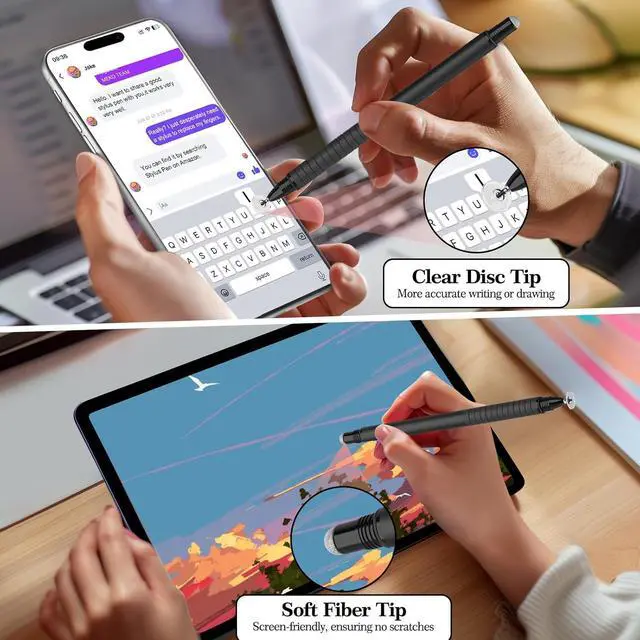 Alt view image 4 of 7 - Digiroot Universal Stylus [2-in-1] Disc Stylus Pens for All Touch Screens Cell Phones iPad Tablets Laptops with 6 Replacement Tips(4 Discs 2 Fiber Tips Included) - (Black)