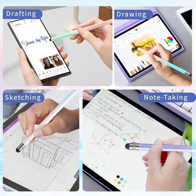 Alt view image 7 of 7 - 6Pcs Stylus Stylus Pen for Touchscreen 2-in-1 Stylus Pen for iPad High Precision and Sensitivity Double Rubber Tips Compatible with iPad/iPhone/Android Tablets and Touch Screen (6 Gradient Colors)