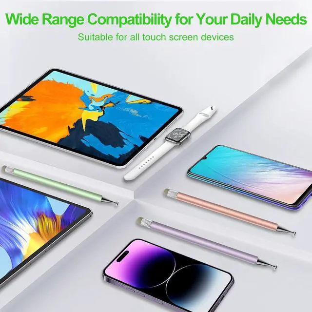 Alt view image 6 of 7 - Stylus Pen for Touchscreen 3pcs 2in1 High Precision Sensitivity Stylus Suitable for iPhone/ipad/Android Stylus for ipad Compatible with All Touch(Green/Purple/Rose Gold + 4Tips)