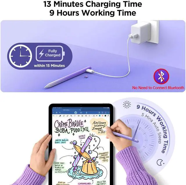 Alt view image 3 of 7 - Stylus Pen for iPad 2018-2025 15Mins Fast Charge for  Pencil Palm Rejection Compatible with iPad 10/9/8/7/6 iPad Pro 12.9/11/13 M4 iPad mini 6/5 iPad Air 5/4/3/11-13 M2