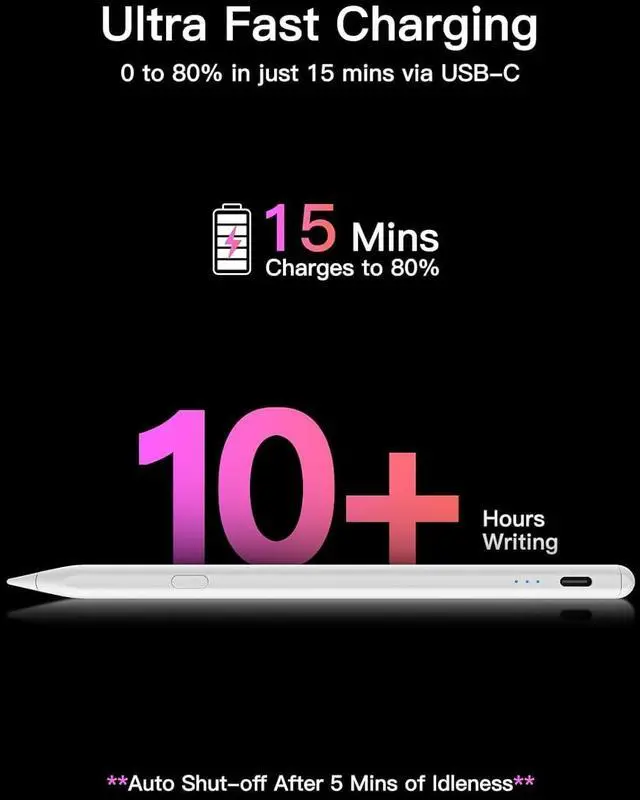 Alt view image 4 of 7 - Stylus Pen for ipad 2018-2025 USB-C Fast Charging Pencil Pixel-Perfect Tilt Sensitivity for iPad 11/10/9/8/7/6/A16 iPad Mini 7/6/5 iPad Air M3/M2 11/13/5/4/3 iPad Pro M4 13/12.9/11