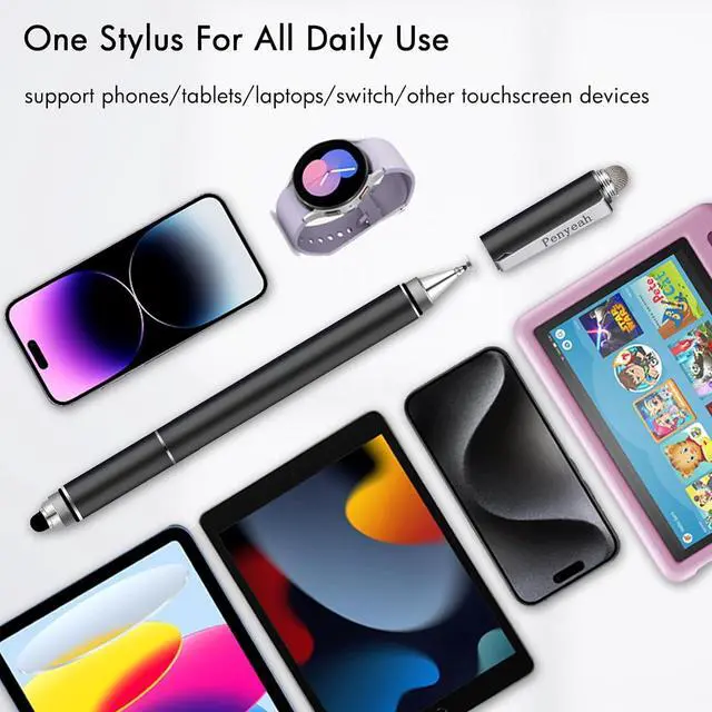 Alt view image 6 of 6 - Stylus Pen 4 in 1 Disc Stylus Pens for Touch Screens High Precision and Sensitivity Universal Capacitive Stylus Stylist for Tablets iPhone iPad Laptops with 4 Replacement Tips - Black