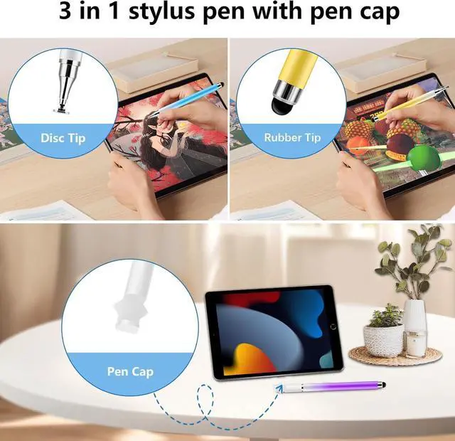 Alt view image 2 of 7 - 5Pack 3 in 1 Stylus Pen for Touchscreen iPad iPhone Stylus Pen with Pen Cap High Precision & Sensitivity Compatible for All Touch Screens iPhone iPad/Android Tablets Laptop