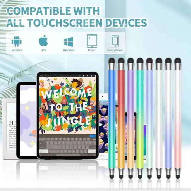 Alt view image 2 of 7 - Stylus (8Pcs) 2 in 1 Stylus Pen for Touchscreen High Precision and Sensitivity Double Rubber Tips Compatible with iPad/iPhone//Android Tablets and Other Capacitive Touch Screen (Multicolor)