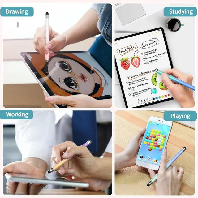 Alt view image 3 of 7 - Stylus (8Pcs) 2 in 1 Stylus Pen for Touchscreen High Precision and Sensitivity Double Rubber Tips Compatible with iPad/iPhone//Android Tablets and Other Capacitive Touch Screen (Multicolor)