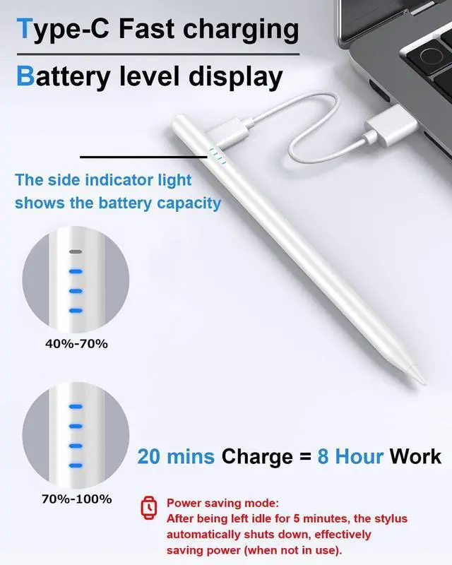 Alt view image 3 of 7 - Stylus Pen for iPad 10th&a16 Fast Charge for ipad Pencil with Palm Rejection Active Pen Compatible with (2018-2025)  iPad 6/7/8/9/10/11(A16) iPad Pro 11/12.9/M4 Mini 5/6 Air 3/4/5/M2/M3