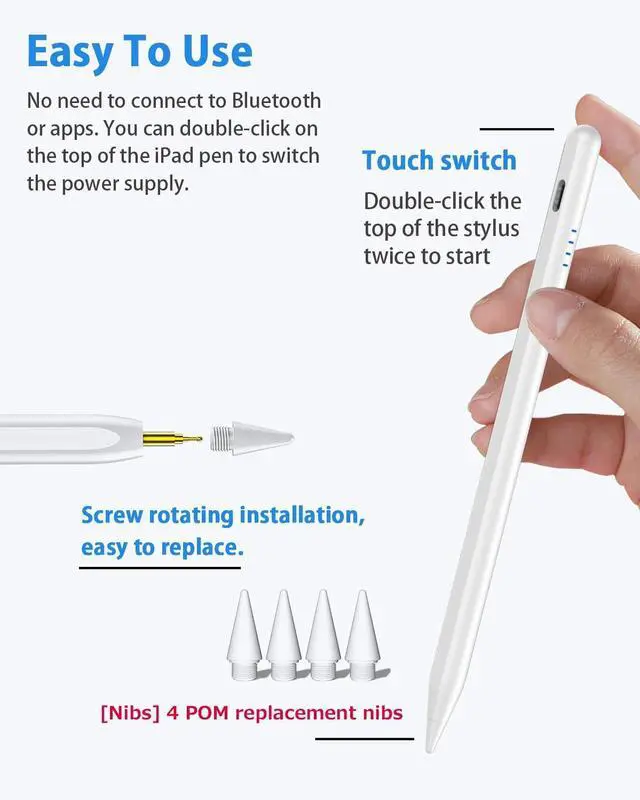 Alt view image 7 of 7 - Stylus Pen for iPad 10th&a16 Fast Charge for ipad Pencil with Palm Rejection Active Pen Compatible with (2018-2025)  iPad 6/7/8/9/10/11(A16) iPad Pro 11/12.9/M4 Mini 5/6 Air 3/4/5/M2/M3