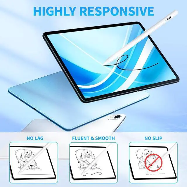 Alt view image 3 of 7 - Stylus Pen Active Stylus Pen Compatible for iOS and Android Touchscreens/Phones Rechargeable Stylus Pen with Dual Touch Screen Stylus Pencil for A-pple/Android/Tablet 16.5CM White