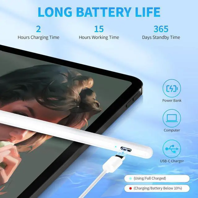 Alt view image 5 of 7 - Stylus Pen Active Stylus Pen Compatible for iOS and Android Touchscreens/Phones Rechargeable Stylus Pen with Dual Touch Screen Stylus Pencil for A-pple/Android/Tablet 16.5CM White