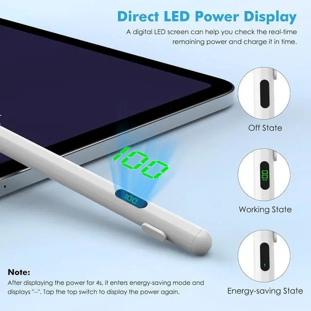 Alt view image 3 of 7 - Stylus Pen for Touch Screen Active Universal Stylus Pen Compatible with iPad/iPhone/ and Other iOS/Android Smartphone and Tablet Devices Tablet Pen with Power Display White