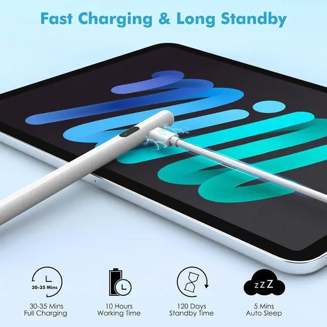 Alt view image 4 of 7 - Stylus Pen for Touch Screen Active Universal Stylus Pen Compatible with iPad/iPhone/ and Other iOS/Android Smartphone and Tablet Devices Tablet Pen with Power Display White