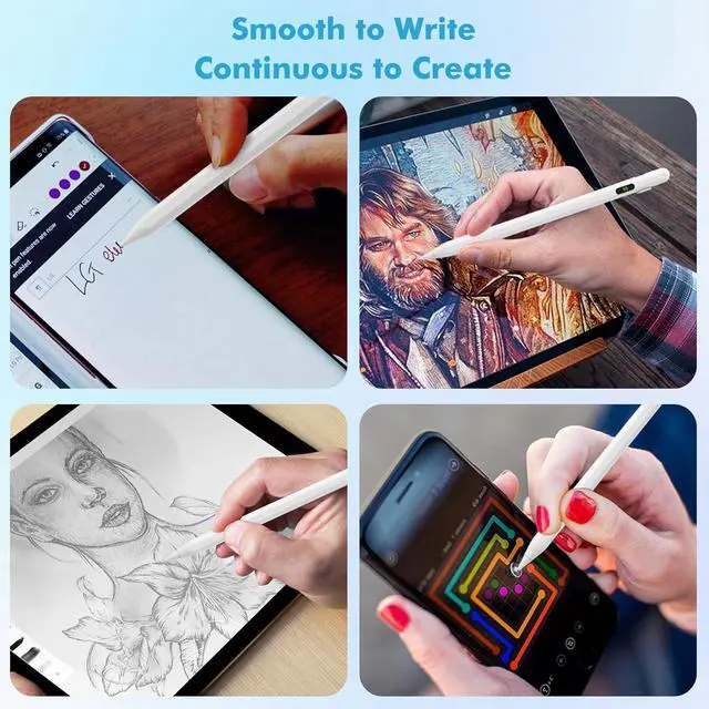 Alt view image 7 of 7 - Stylus Pen for Touch Screen Active Universal Stylus Pen Compatible with iPad/iPhone/ and Other iOS/Android Smartphone and Tablet Devices Tablet Pen with Power Display White