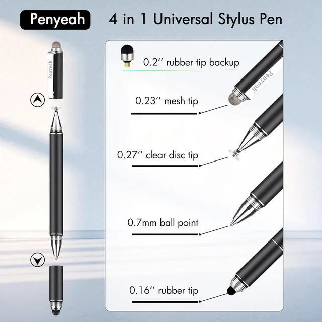 Alt view image 2 of 6 - Stylus Pen 4 in 1 Disc Stylus Pens for Touch Screens High Precision and Sensitivity Universal Capacitive Stylus Stylist for Tablets iPhone iPad Laptops with 4 Replacement Tips - Black