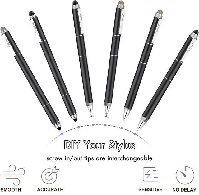 Alt view image 4 of 6 - Stylus Pen 4 in 1 Disc Stylus Pens for Touch Screens High Precision and Sensitivity Universal Capacitive Stylus Stylist for Tablets iPhone iPad Laptops with 4 Replacement Tips - Black