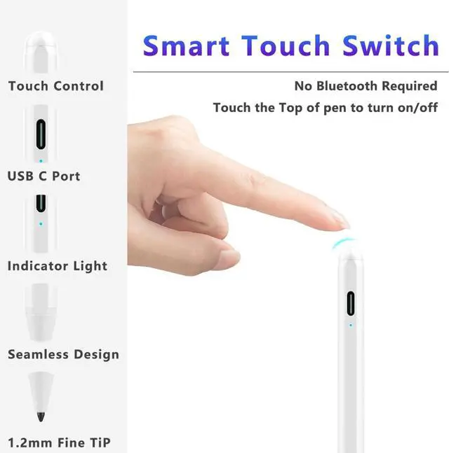 Alt view image 4 of 7 - Stylus Pen for iPad (2018-2025) with Fast Charging & Palm Rejection Pencil for  iPad 11th A16/10/9/8/7/6th Pro 1113M4/12.9 inch Air 11/13 inch M3 2025&M2 2024/5/4/3rd Mini A17 Pro/6/5th