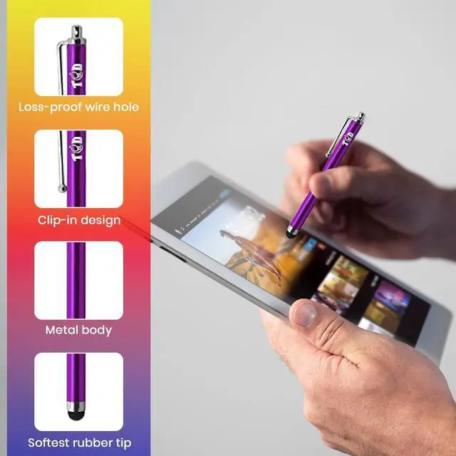 Alt view image 4 of 7 - TCD 10 Pack Stylus Pen for Touch Screen Universal Capacitive Digital Stylus Pen for iPad iPhone Tablet Laptop  Premium Thick Styluses for All Touchscreen Devices with Rubber Tip Multi Colors