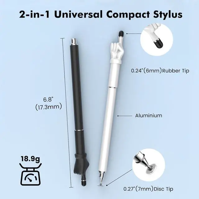 Alt view image 2 of 7 - Stylus Pen for Touchscreen 2-in-1 High Sensitivity Fingertip Stylus Pens for iPhone iPad Android Tablets Smartphone All Universal Touch Screens(2 Pack Black/White)