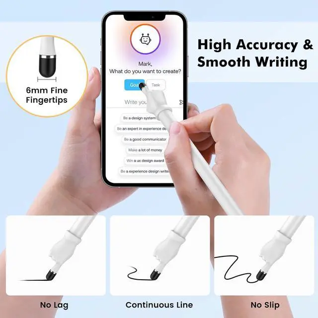 Alt view image 3 of 7 - Stylus Pen for Touchscreen 2-in-1 High Sensitivity Fingertip Stylus Pens for iPhone iPad Android Tablets Smartphone All Universal Touch Screens(2 Pack Black/White)