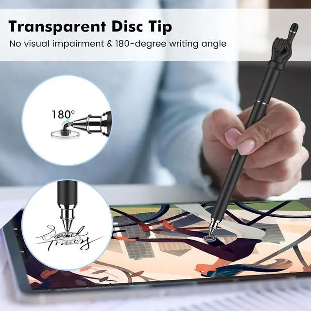Alt view image 4 of 7 - Stylus Pen for Touchscreen 2-in-1 High Sensitivity Fingertip Stylus Pens for iPhone iPad Android Tablets Smartphone All Universal Touch Screens(2 Pack Black/White)