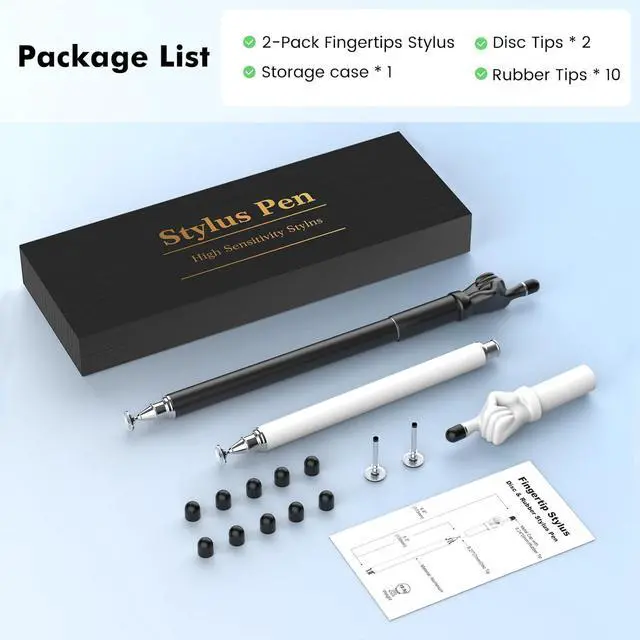Alt view image 5 of 7 - Stylus Pen for Touchscreen 2-in-1 High Sensitivity Fingertip Stylus Pens for iPhone iPad Android Tablets Smartphone All Universal Touch Screens(2 Pack Black/White)