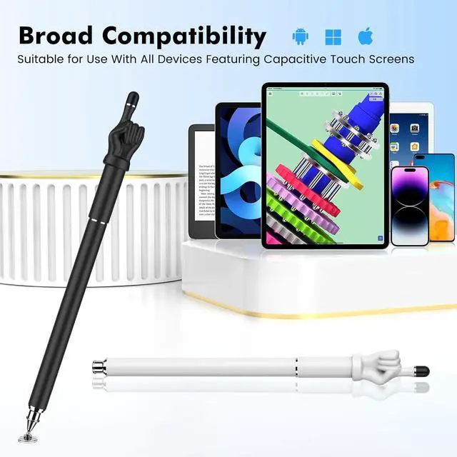 Alt view image 6 of 7 - Stylus Pen for Touchscreen 2-in-1 High Sensitivity Fingertip Stylus Pens for iPhone iPad Android Tablets Smartphone All Universal Touch Screens(2 Pack Black/White)