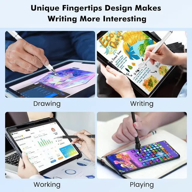 Alt view image 7 of 7 - Stylus Pen for Touchscreen 2-in-1 High Sensitivity Fingertip Stylus Pens for iPhone iPad Android Tablets Smartphone All Universal Touch Screens(2 Pack Black/White)