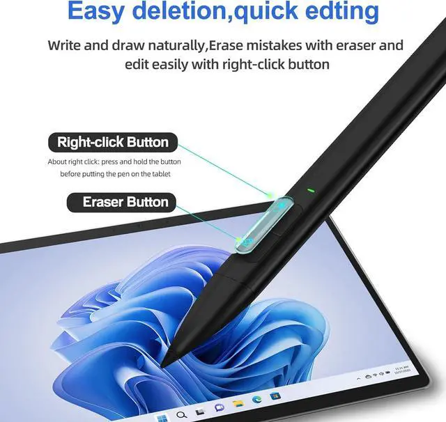 Alt view image 3 of 6 - Slim Pen 2 for  Surface with 4096 Pressure Eraser & Right-Click Palm Rejection Graphite Nib for Surface Pro 11/10/9/8/7/6/5/4/3/X Surface Go 3/2/1 Book 3/2/1 Laptop1-3 Surface Studio 2+/2/1