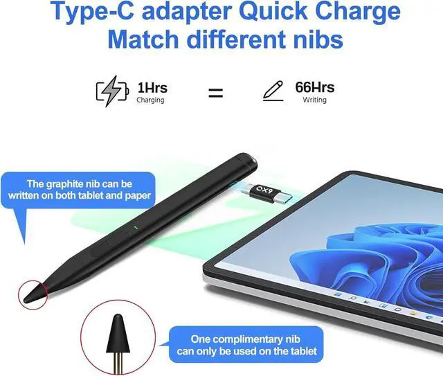 Alt view image 6 of 6 - Slim Pen 2 for  Surface with 4096 Pressure Eraser & Right-Click Palm Rejection Graphite Nib for Surface Pro 11/10/9/8/7/6/5/4/3/X Surface Go 3/2/1 Book 3/2/1 Laptop1-3 Surface Studio 2+/2/1
