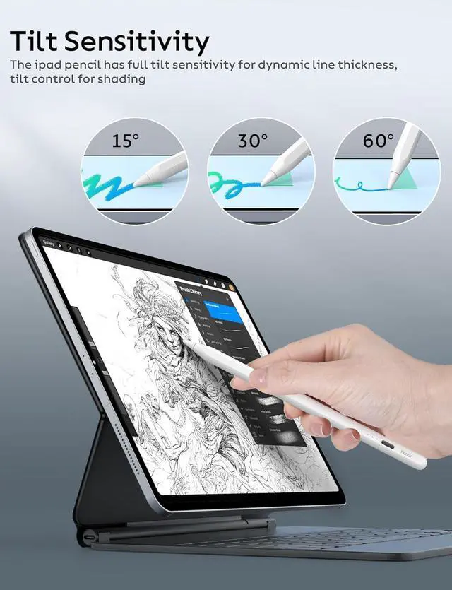 Alt view image 7 of 7 - iPad Pencil 9th&10th Generation 10 Mins Fast Charge Stylus Pen for  Pencil 1st/2nd iPad 6/7/8/9/10/11 Pro 11/12.9/M4 Air 3/4/5/M2/M3 Mini 5/6 with Palm Rejection Tilt Sensitivity