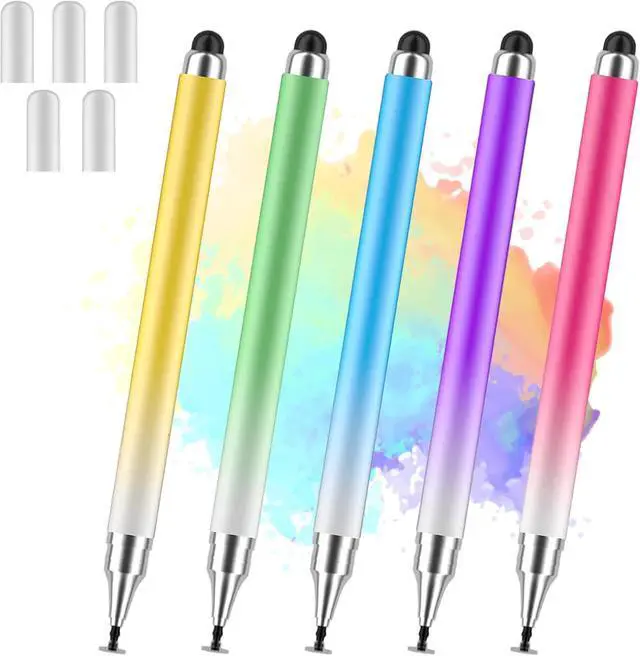 Main image of Stylus Pens for Touch Screens Universal 2 in 1 Stylus Pen for iPad Compatible with iPhone iPad Android  Tablets Phones Surface [5 Pack]-Blue Green Pink Purple Yellow